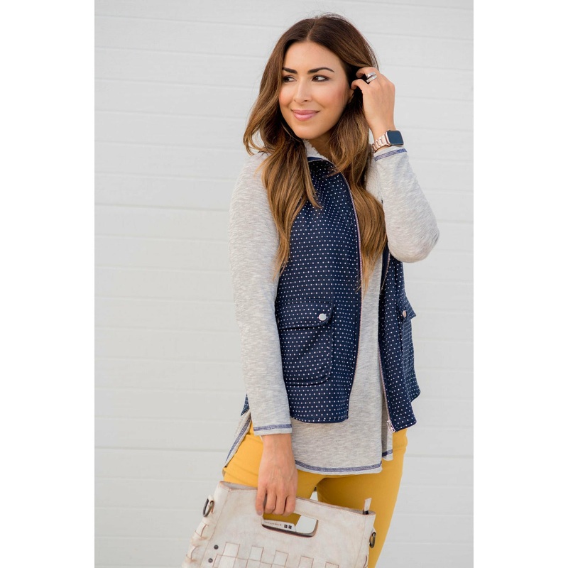 Pocket Polka Dot Vest S Navy