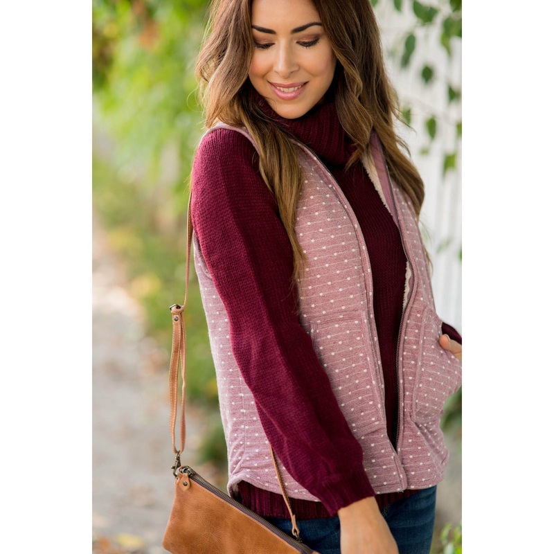 Polka Dot Sherpa Lined Vest Blush S
