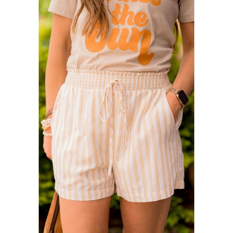 Striped Tie Shorts S Mustard