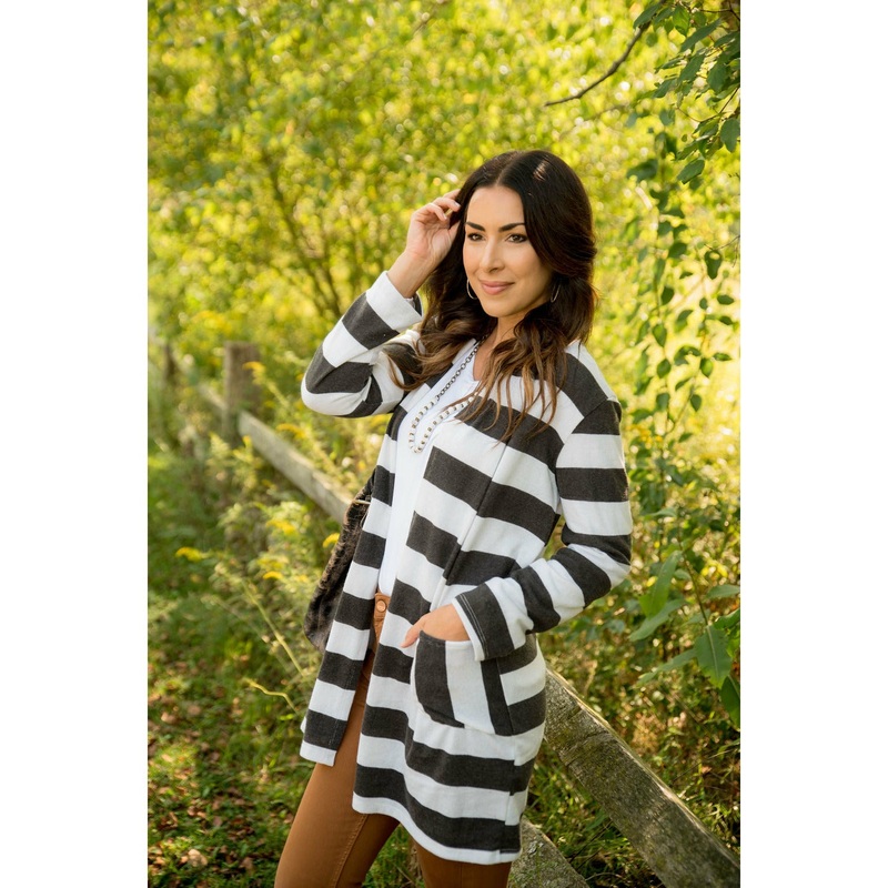 Wide Striped Cardigan Burgundy S