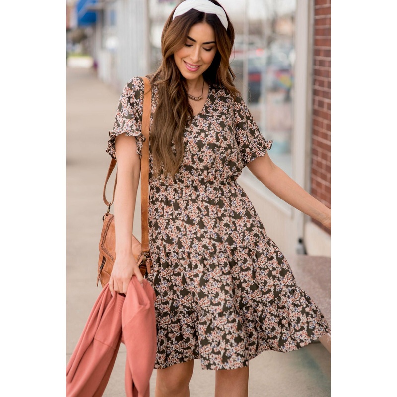 Youthful Floral Dress Burgundy S