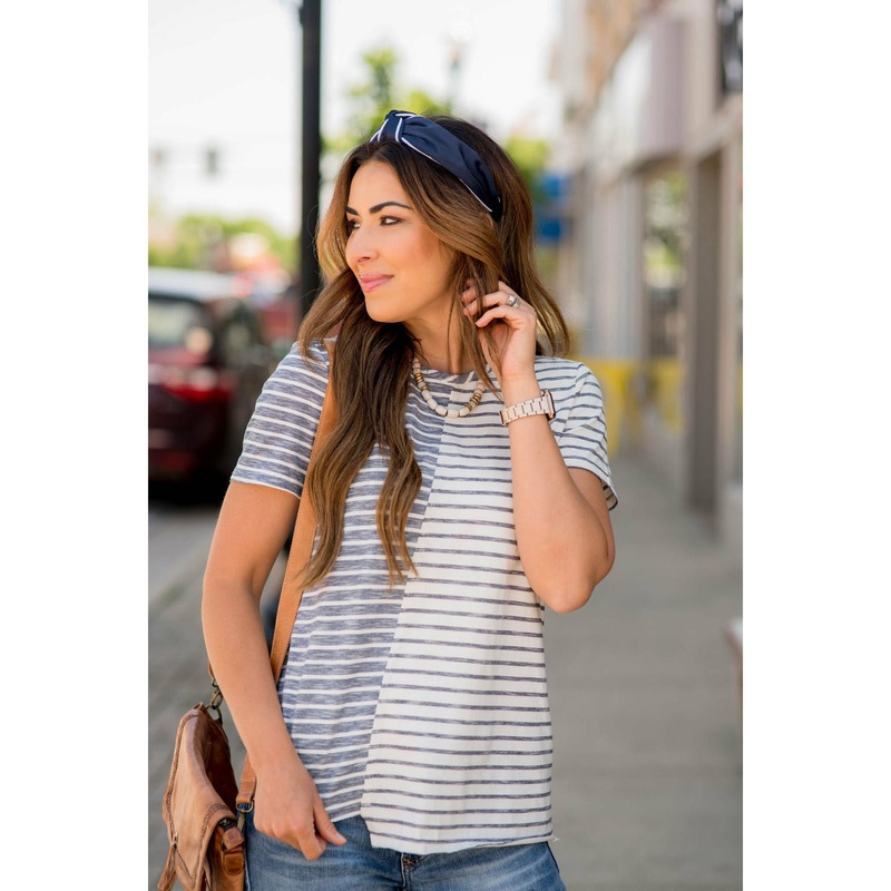 Asymmetrical Striped Tee Black S