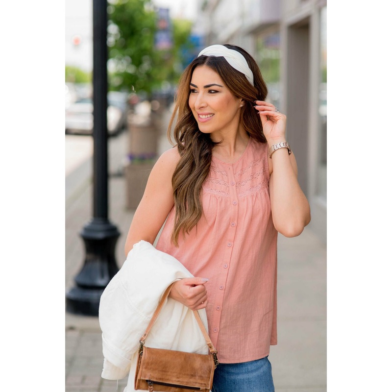 Button Down Knit Tank Blush S
