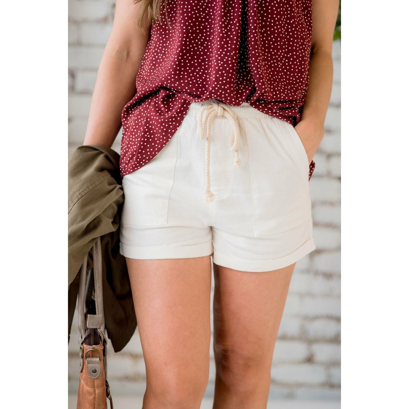 Rope Drawstring Cuffed Shorts Ivory S