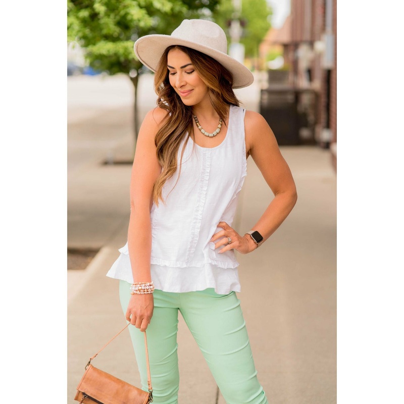 Ruffled Accents Tiered Tank White S