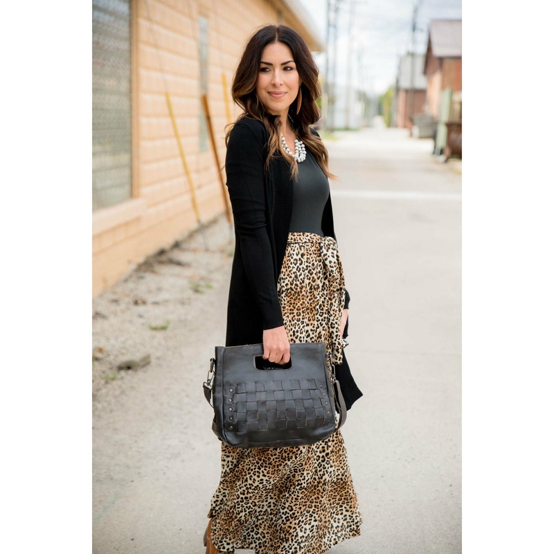 3/4 Sleeve Leopard Bottom Maxi Tan S