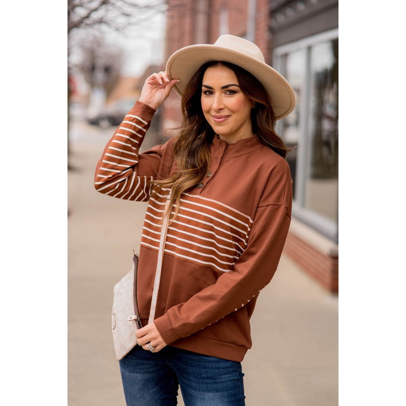 Button Stripe Sweatshirt Charcoal S