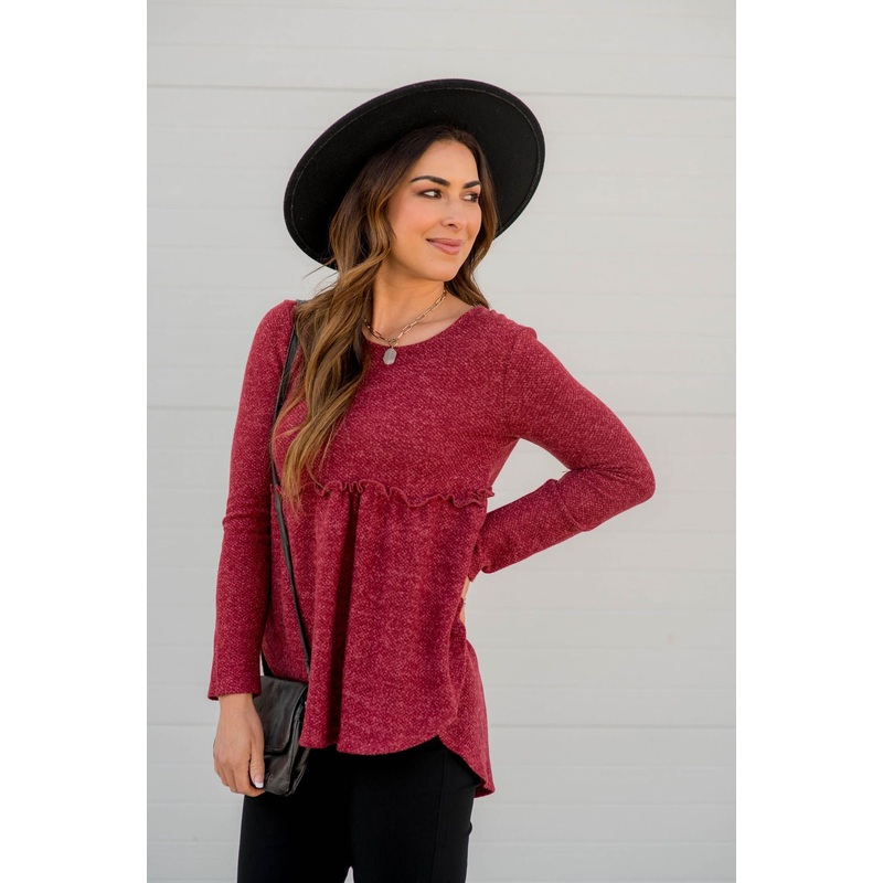 Cinched Sweater Tee Burgundy S