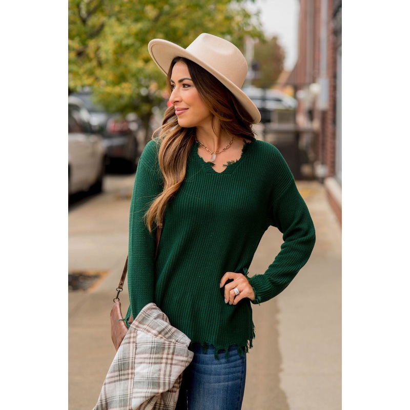 Distressed Sweater Cream S
