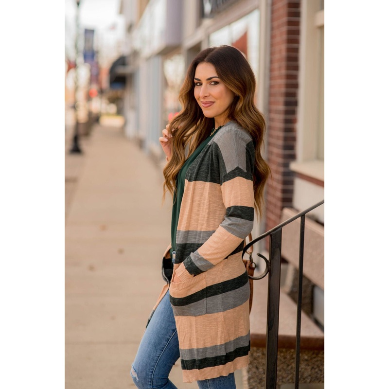Heathered Striped Tissue Tunic Cardigan Charcoal S