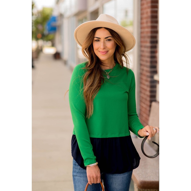 Ruffle Bottom Long Sleeve Tee Blush S