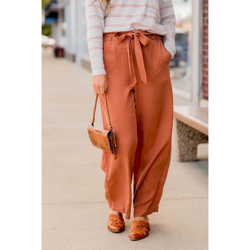 Tie Top Wide Leg Pants Rust S