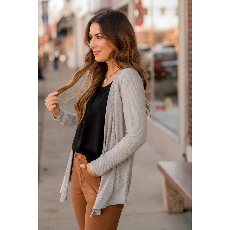 Basic Ribbed Waterfall Cardigan Black S