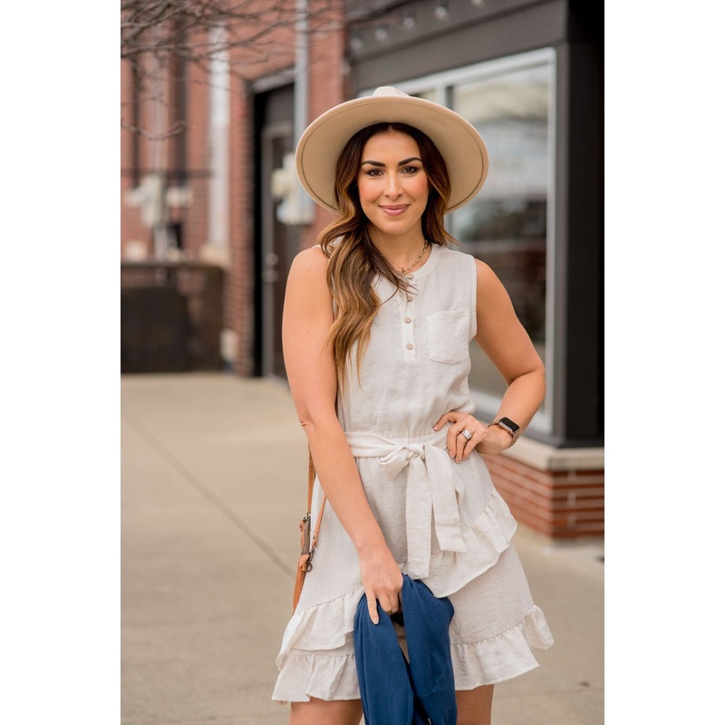 Tiered Ruffle Bottom Tie Tank Dress Cream S