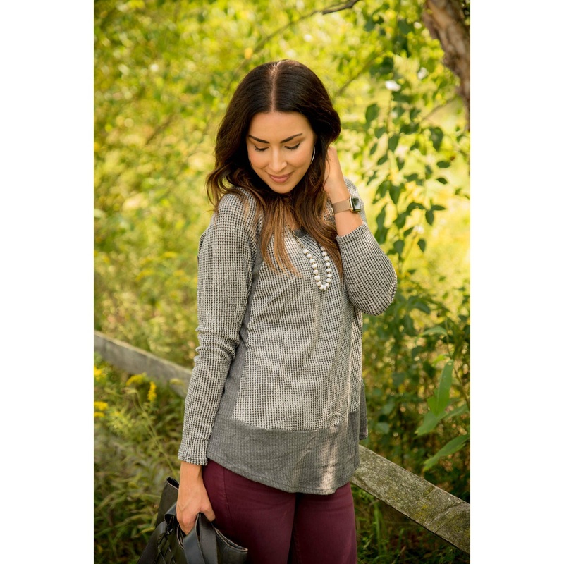 Two Tone Thermal Long Sleeve Tee Charcoal S