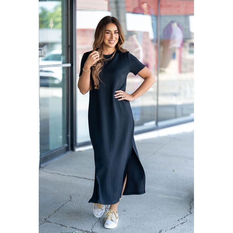 All Day Chic Maxi Scuba Dress Black S