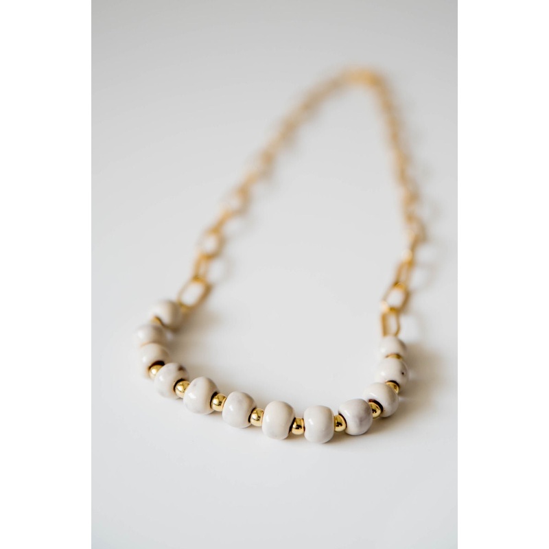 Bel Koz Gold Single Strand Clay Necklace Aqua
