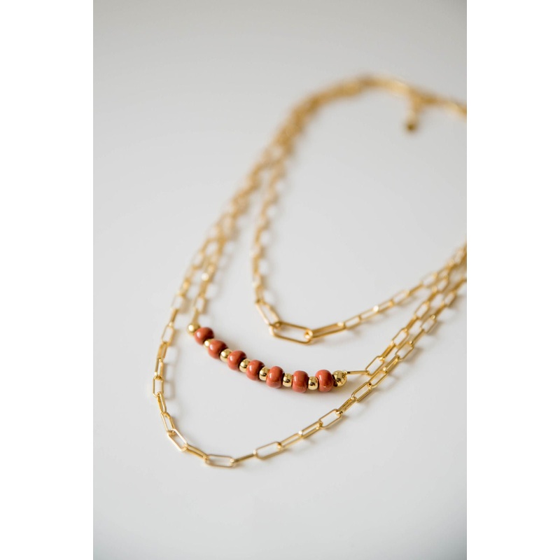 Bel Koz Simple Clay Bead Layered Necklace Aqua