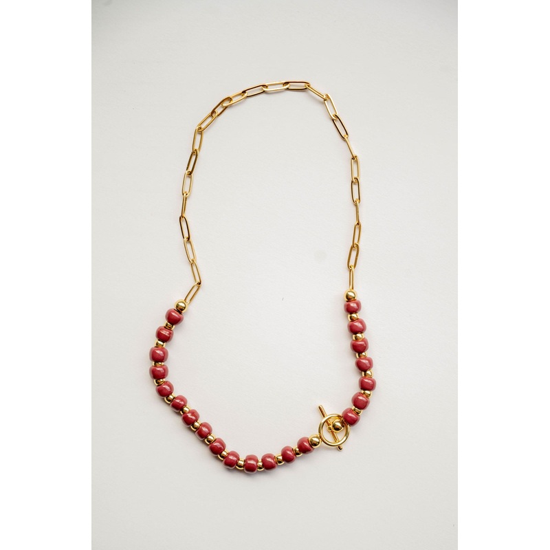 Bel Koz Simple Clay Bead Toggle Necklace Aqua
