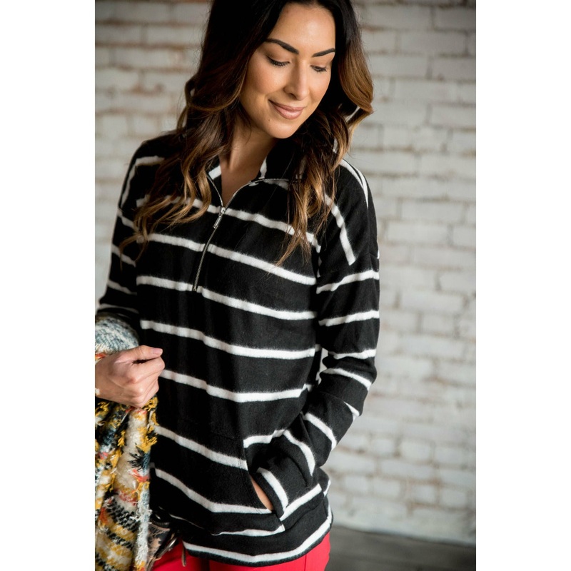 Black Striped Quarter Zip Sweatshirt S