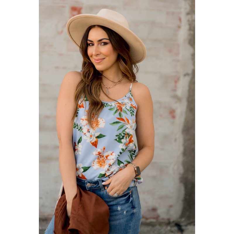 Blossoming Thin Strapped Tank Powder Blue S