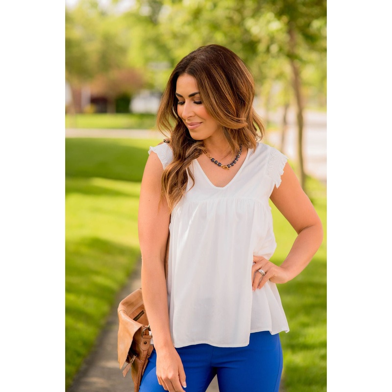 Ruched Trim Babydoll Tank Ivory S