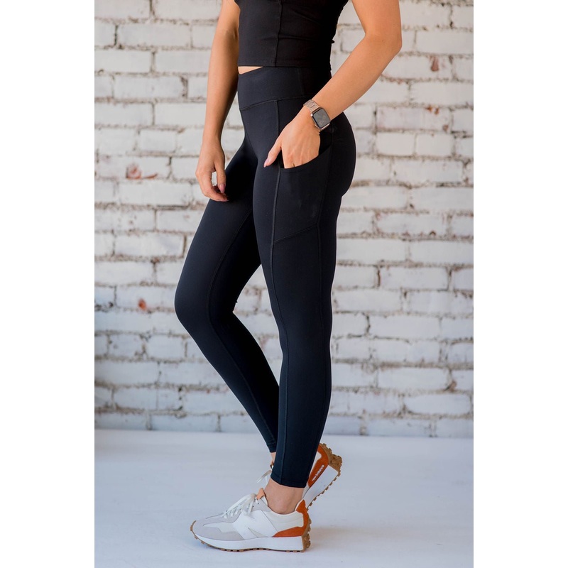 Thick Stitched Side Pocket Leggings Black S