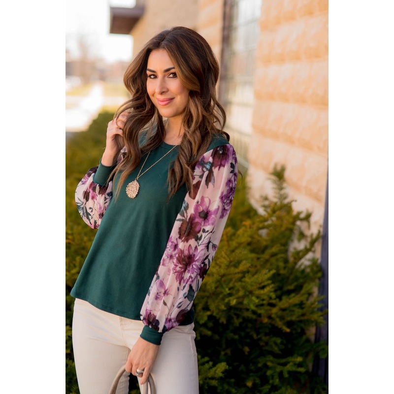Vintage Blooms Sheer Sleeve Tee Black S