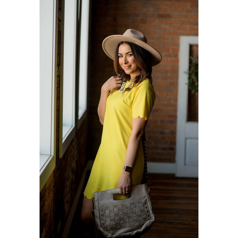 Yellow Scalloped Shift Dress S