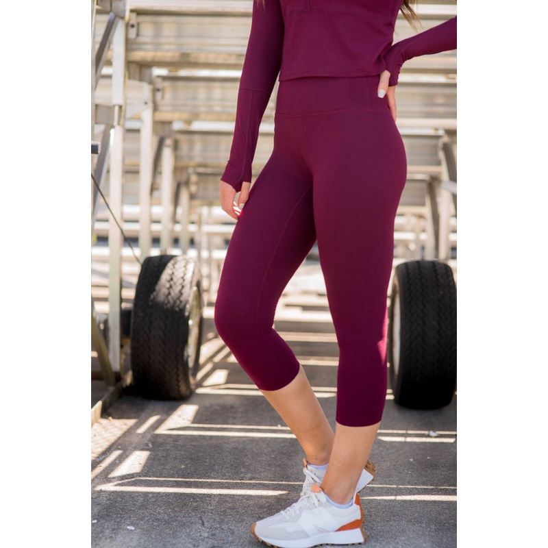 Basic Cropped Active Leggings Burgundy S