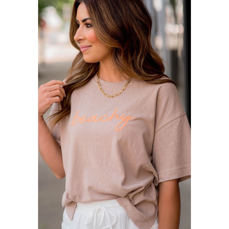 Beachy Stitched Tee Beige S