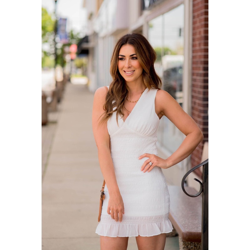 Ruched Body Fitted Tank Dress White S