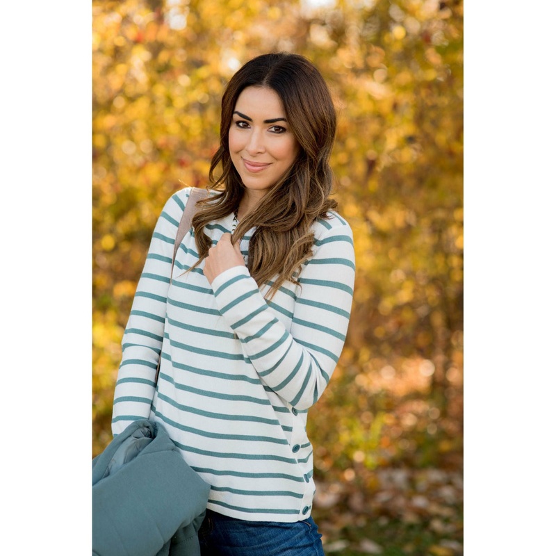 Side Panel Button Sweater S Teal
