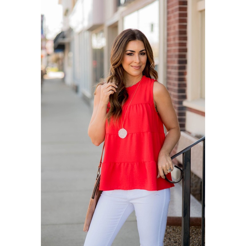 Tiered Cinched Neck Tank Black S