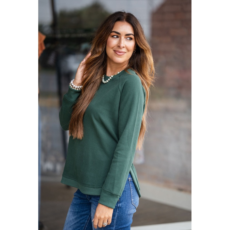 Waffled Side Slit Sweatshirt Grey S