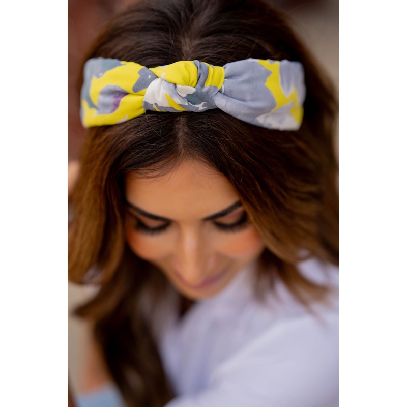 Watercolor Floral Knotted Headband Yellow