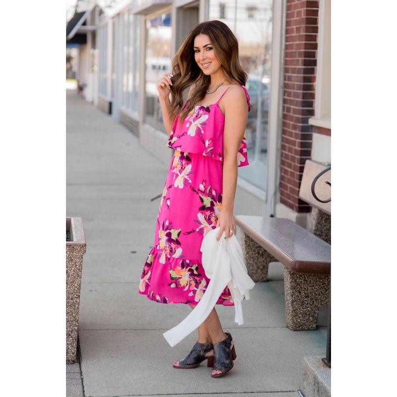 Weekend Getaway Midi Dress Hot Pink S