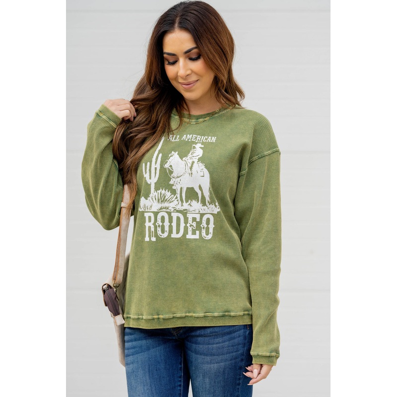 All American Rodeo Waffled Graphic Crewneck Grey S