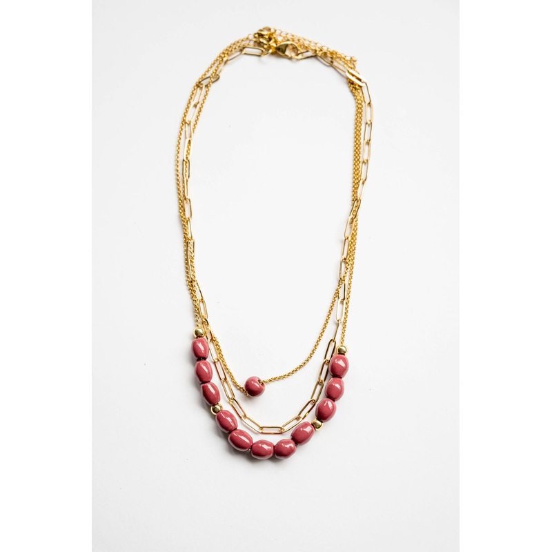 Bel Koz Elongated Clay Bead Layered Necklace Black