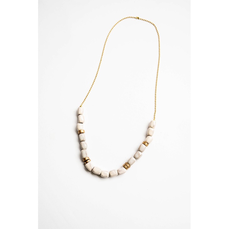 Bel Koz Mixed Elongated Clay Bead Necklace Burgundy