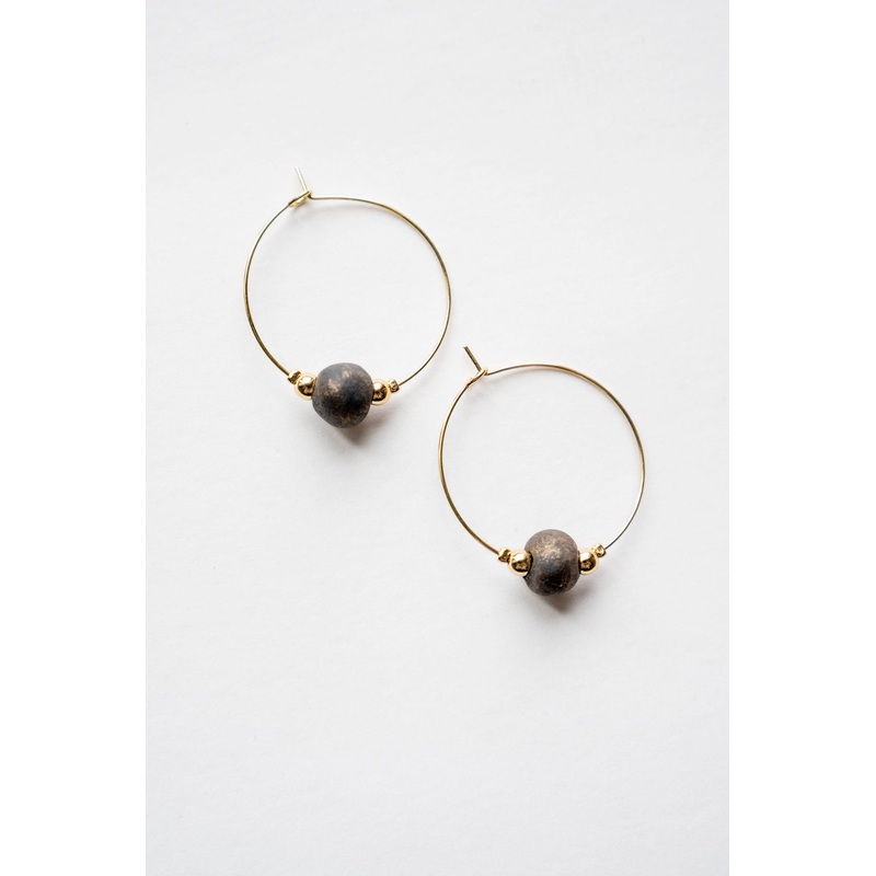 Bel Koz Round Bead Hoop Earring Brown