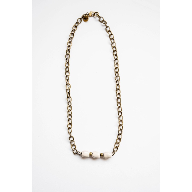 Bel Koz Simple Elongated Clay Bead Necklace Ivory