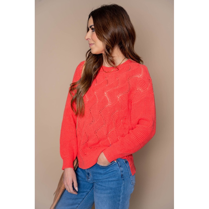 Wavy Knit Sweater Red Coral S