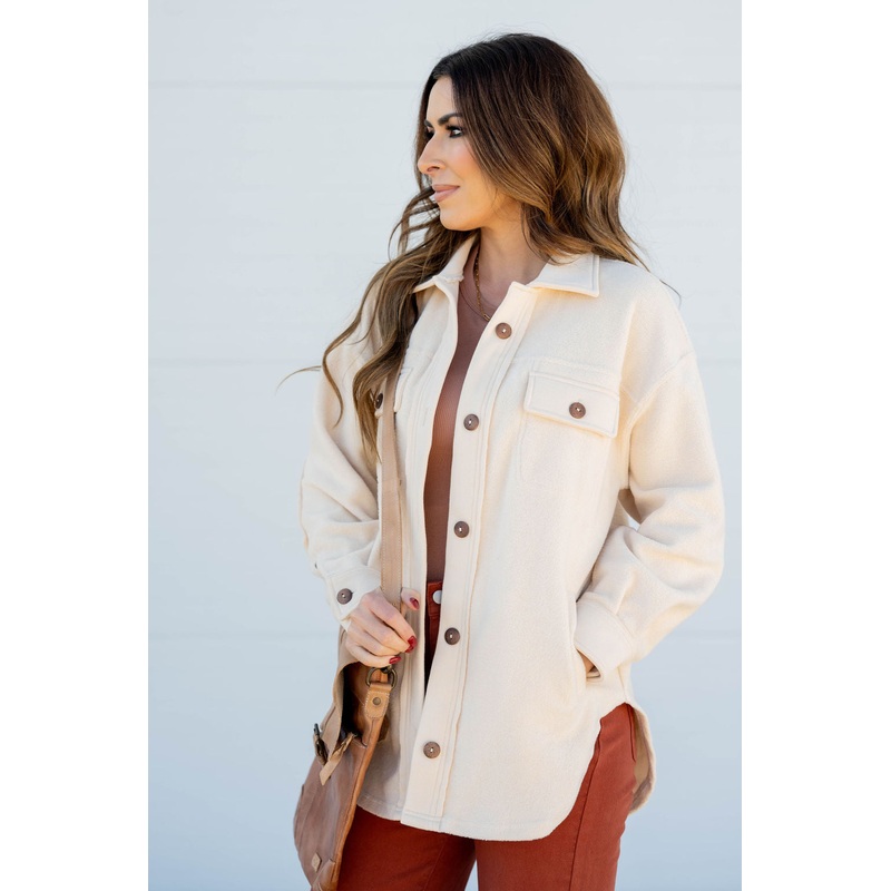 Woven Elbow Patch Shacket Burgundy S