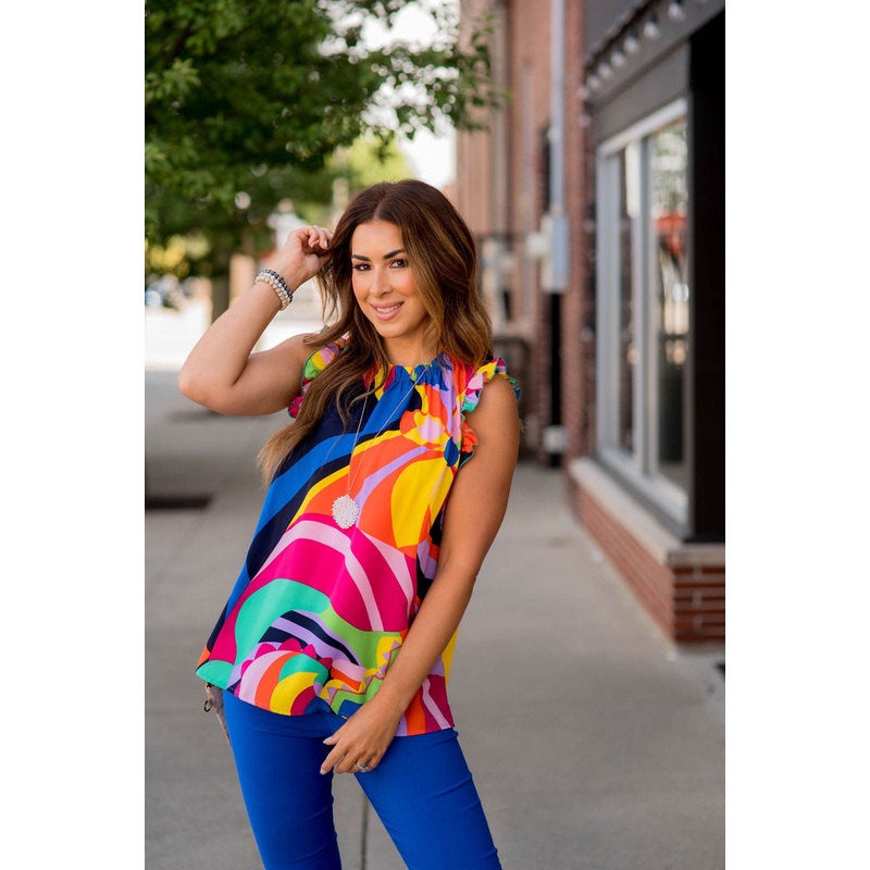 Abstract Geo Cinched Tank Royal Blue S
