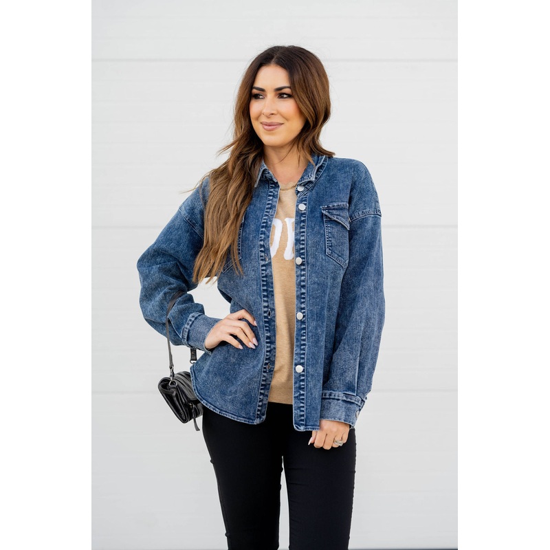 Acid Washed Denim Shacket XS
