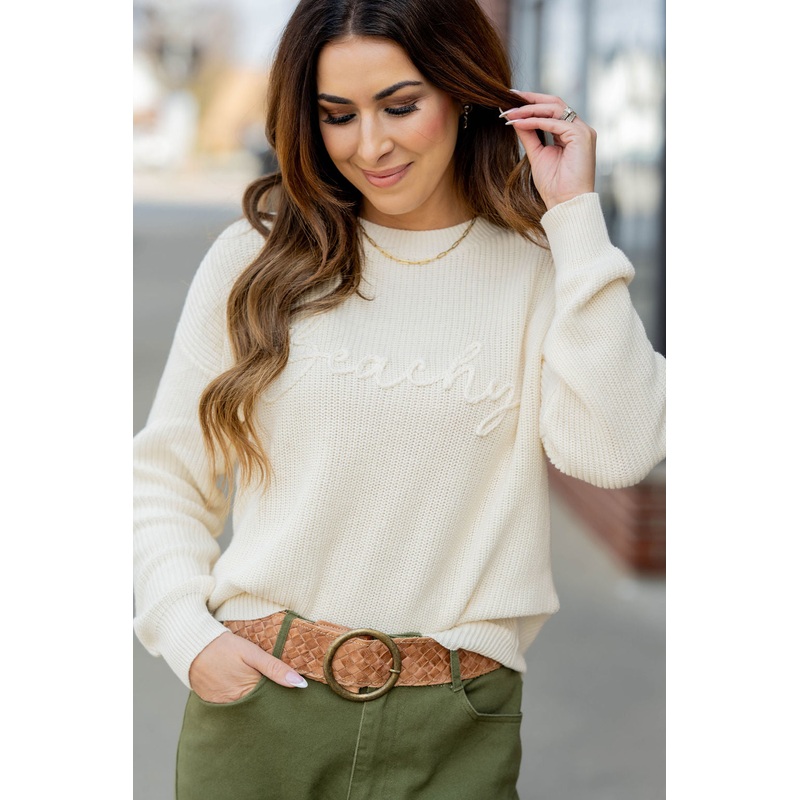 Beachy Stitched Sweater Cream XS