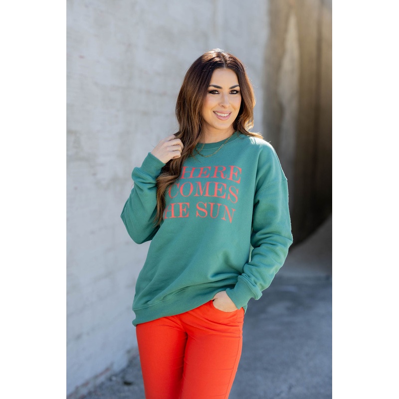 Bold Here Comes The Sun Graphic Crewneck Emerald S