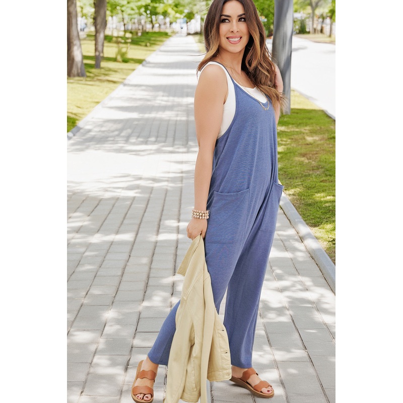 Thin Strapped Dual Pocket Jumpsuit Black S