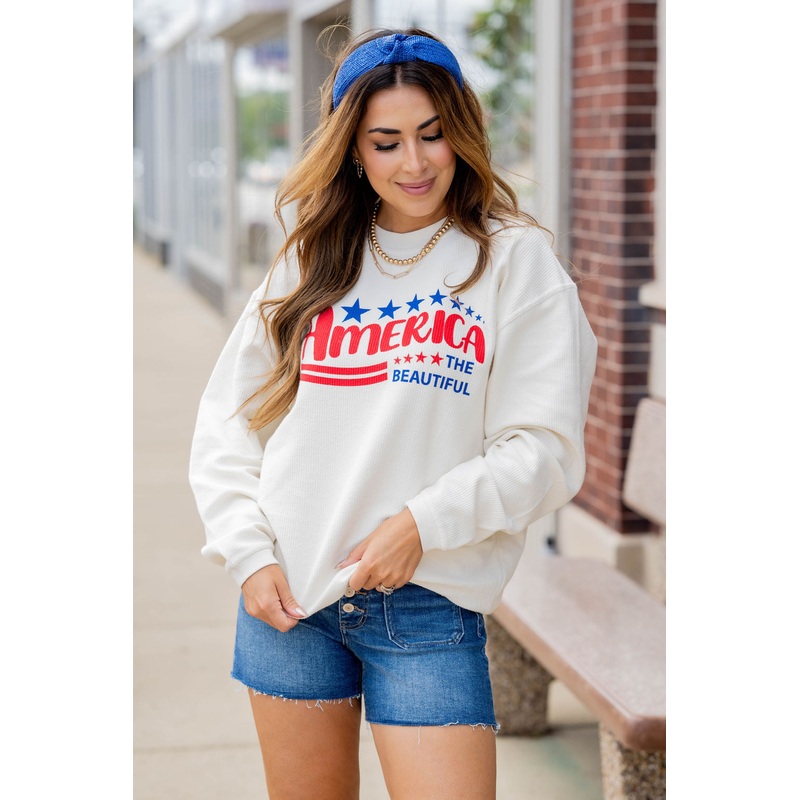 America The Beautiful Ribbed Graphic Crewneck Ivory S